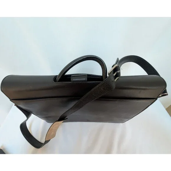 Mark Cross Vintage Black Polished Leather Accordion Briefcase Shoulder Strap - Picture 6 of 16